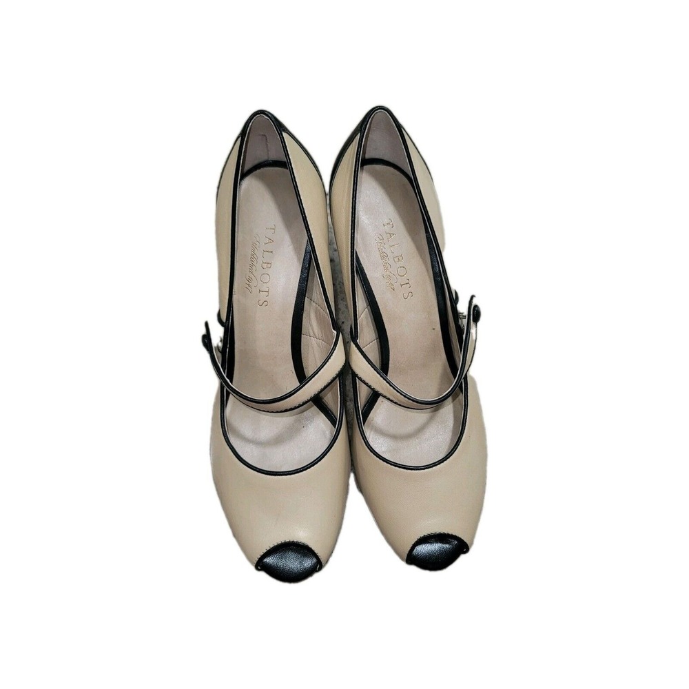 Talbots Womens Tan/Black Peep Toe Mary Jane Pumps Heels Size 7.5 B Career Office - Picture 7 of 9